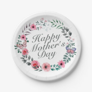 Elegant Happy Mother's Day Floral Paper Plate Pappteller