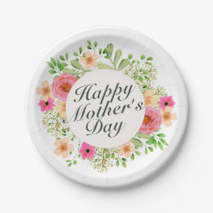 Elegant Happy Mother's Day Floral Paper Plate Pappteller