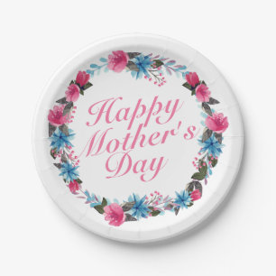 Elegant Happy Mother's Day Floral Paper Plate Pappteller