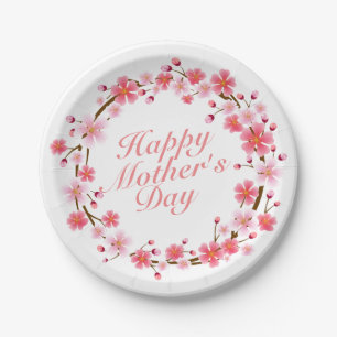Elegant Happy Mother's Day Floral Paper Plate Pappteller