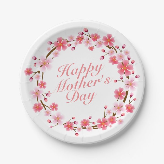 Elegant Happy Mother's Day Floral Paper Plate Pappteller (Vorderseite)