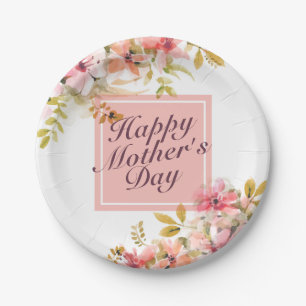 Elegant Happy Mother's Day Floral Paper Plate Pappteller