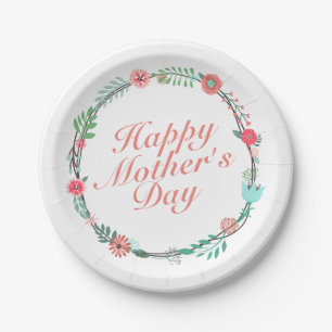 Elegant Happy Mother's Day Floral Paper Plate Pappteller