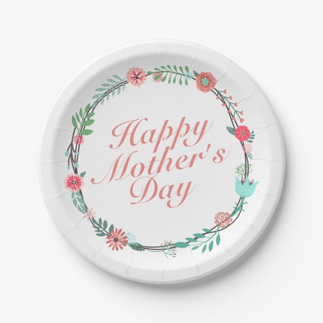 Elegant Happy Mother's Day Floral Paper Plate Pappteller (Vorderseite)