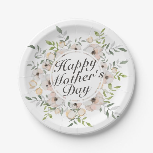 Elegant Happy Mother's Day Floral Paper Plate Pappteller (Vorderseite)