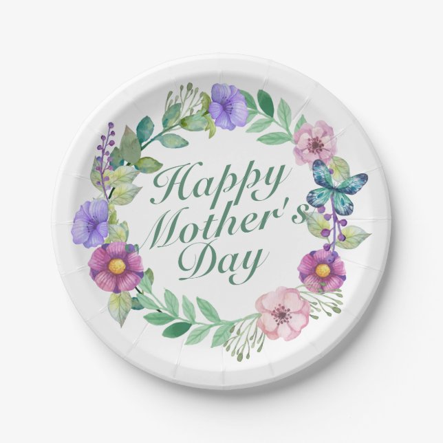 Elegant Happy Mother's Day Floral Paper Plate Pappteller (Vorderseite)