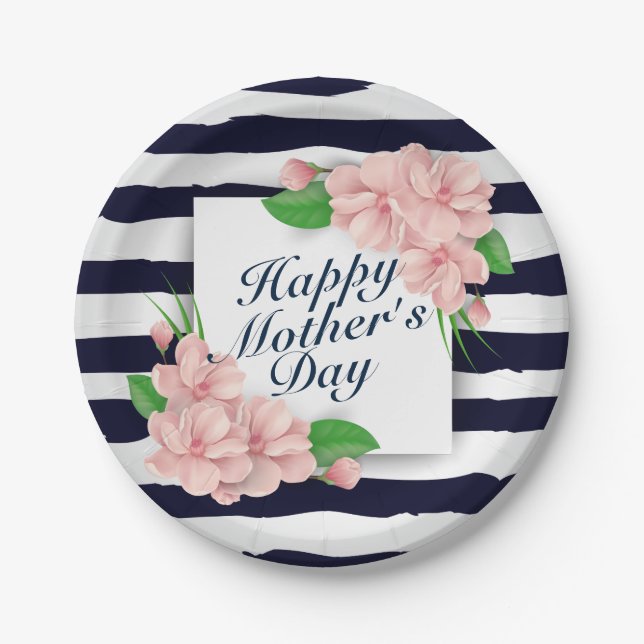 Elegant Happy Mother's Day Floral Paper Plate Pappteller (Vorderseite)