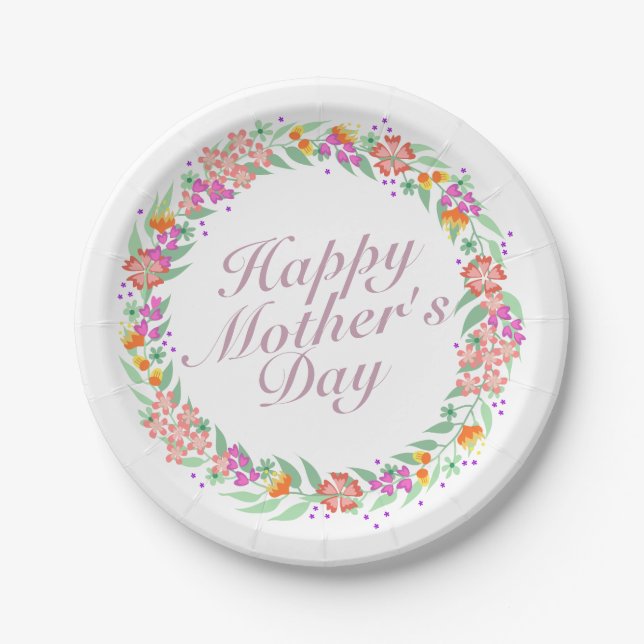 Elegant Happy Mother's Day Floral Paper Plate Pappteller (Vorderseite)