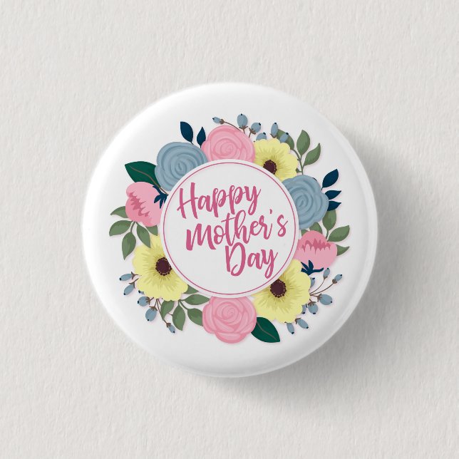 Elegant Happy Mother's Day Floral | Schaltfläche B Button (Vorderseite)