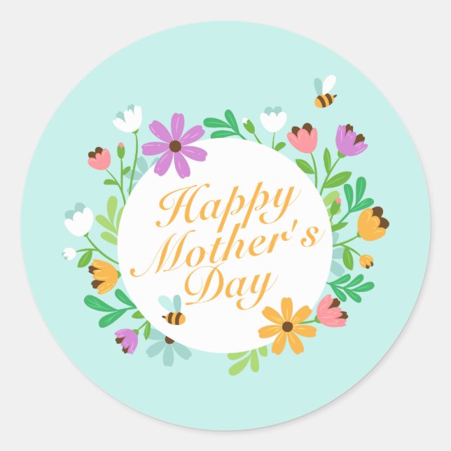 Elegant Happy Mother's Day Floral | SIEGEL Runder Aufkleber (Vorderseite)