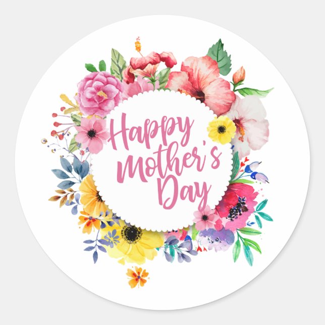 Elegant Happy Mother's Day Floral | SIEGEL Runder Aufkleber (Vorderseite)