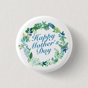Elegant Happy Mother's Day Floral Wreath Button
