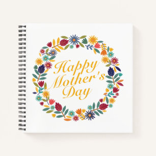Elegant Happy Mother's Day Floral Wreath Gästebuc Notizbuch