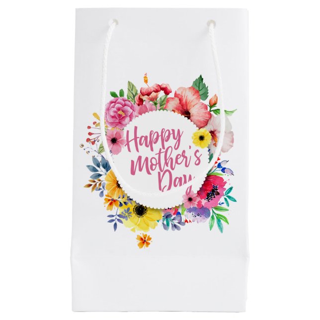 Elegant Happy Mother's Day Floral Wreath Geschenkt Kleine Geschenktüte (Vorderseite)