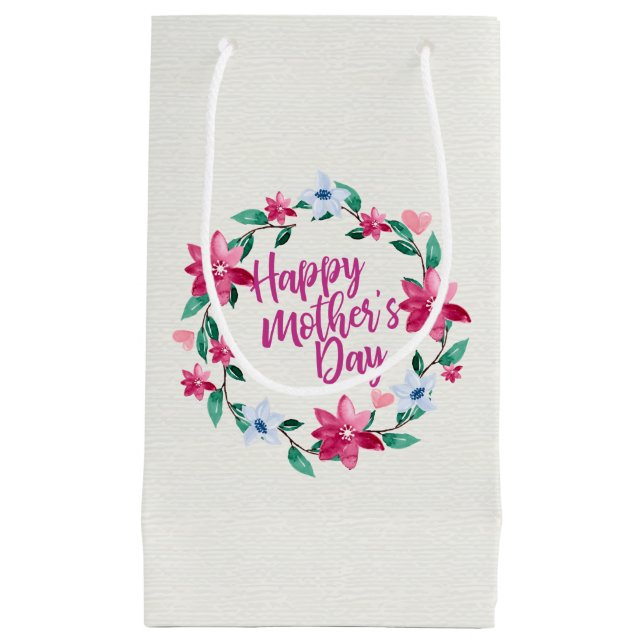 Elegant Happy Mother's Day Floral Wreath Geschenkt Kleine Geschenktüte (Vorderseite)
