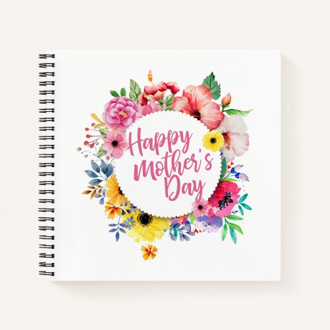 Elegant Happy Mother's Day Floral Wreath Guestbook Notizbuch (Vorderseite)