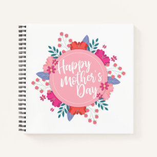 Elegant Happy Mother's Day Floral Wreath Guestbook Notizbuch