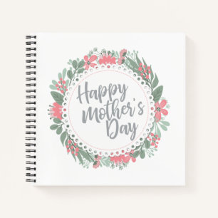 Elegant Happy Mother's Day Floral Wreath Guestbook Notizbuch