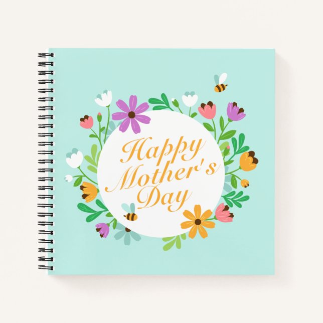 Elegant Happy Mother's Day Floral Wreath Guestbook Notizbuch (Vorderseite)