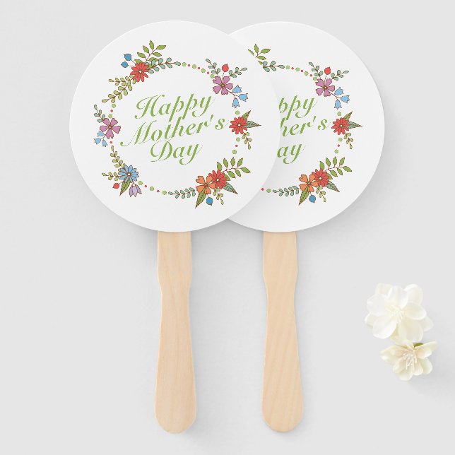 Elegant Happy Mother's Day Floral Wreath Hand Fan Fächer (Vorne und Hinten)