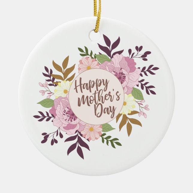 Elegant Happy Mother's Day Floral Wreath Keramik Ornament (Vorne)