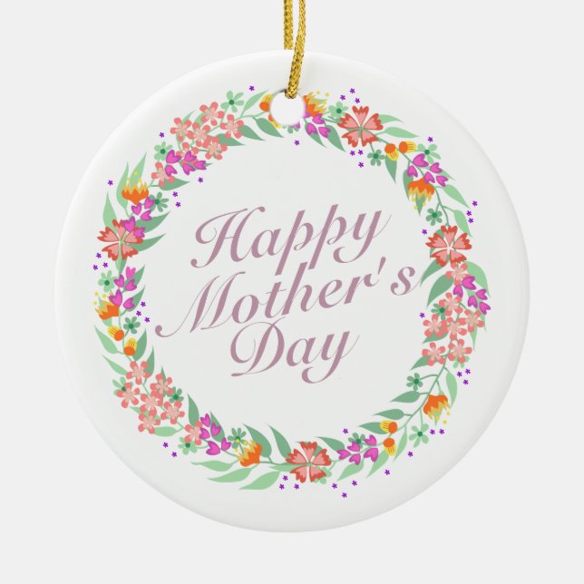 Elegant Happy Mother's Day Floral Wreath Keramik Ornament (Vorne)