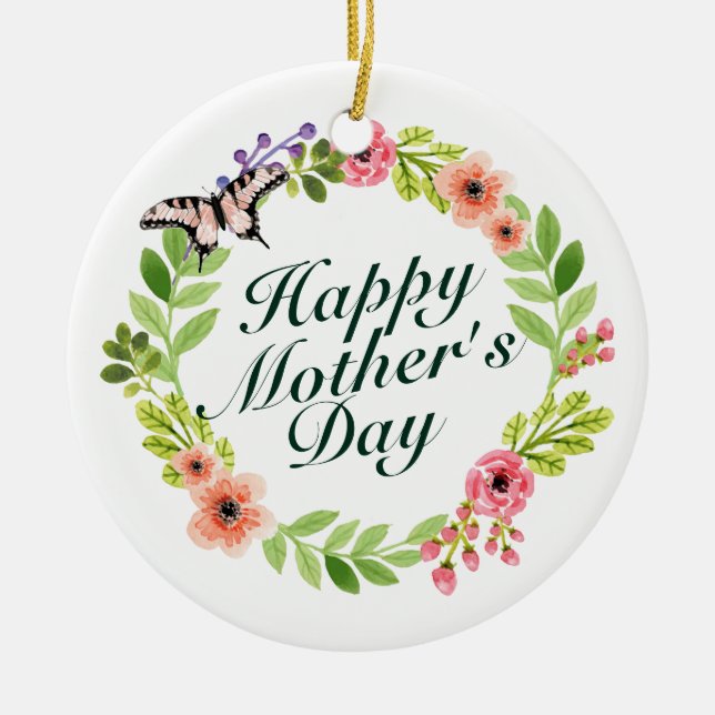 Elegant Happy Mother's Day Floral Wreath Keramik Ornament (Vorne)
