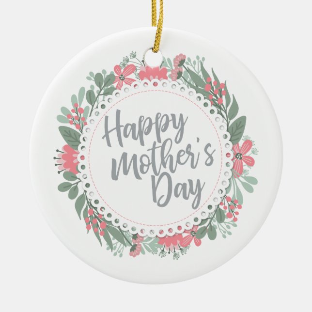 Elegant Happy Mother's Day Floral Wreath Keramik Ornament (Vorne)