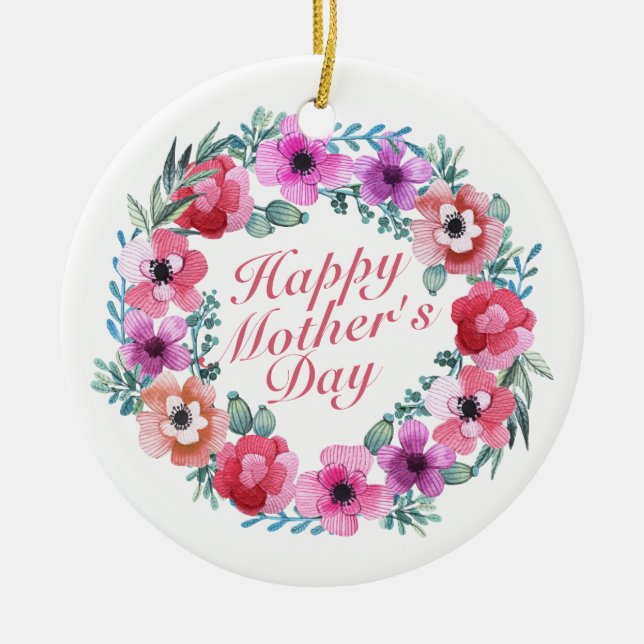 Elegant Happy Mother's Day Floral Wreath Keramikornament (Vorne)