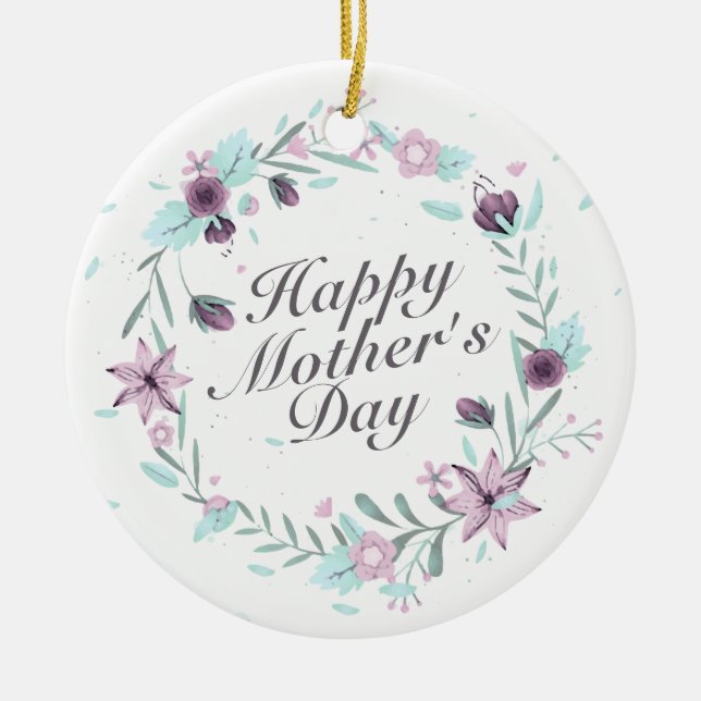 Elegant Happy Mother's Day Floral Wreath Keramikornament (Vorne)