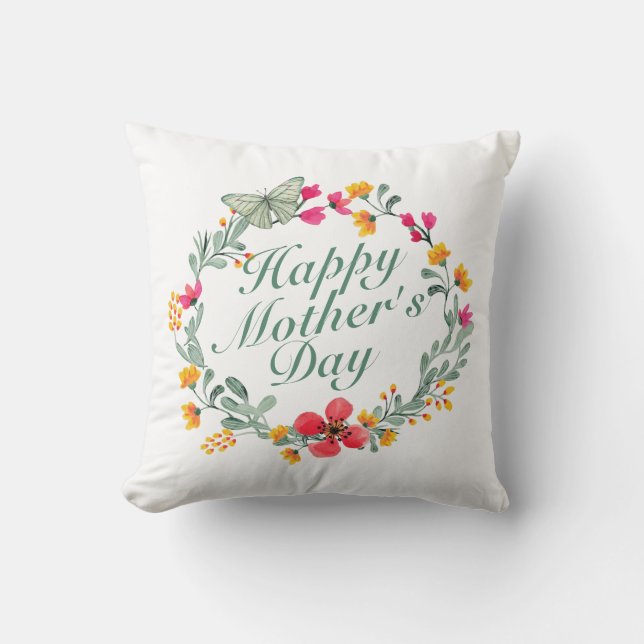 Elegant Happy Mother's Day Floral Wreath | Kissen (Vorderseite)