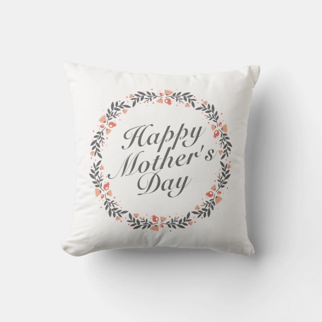Elegant Happy Mother's Day Floral Wreath | Kissen (Vorderseite)