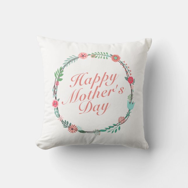 Elegant Happy Mother's Day Floral Wreath | Kissen (Vorderseite)
