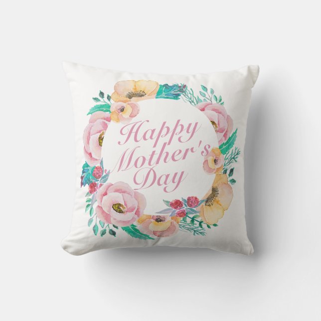 Elegant Happy Mother's Day Floral Wreath | Kissen (Vorderseite)