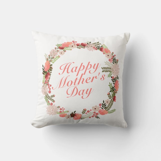 Elegant Happy Mother's Day Floral Wreath | Kissen (Vorderseite)