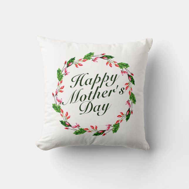 Elegant Happy Mother's Day Floral Wreath | Kissen (Vorderseite)
