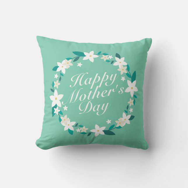 Elegant Happy Mother's Day Floral Wreath | Kissen (Vorderseite)