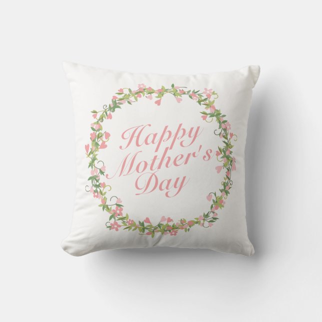 Elegant Happy Mother's Day Floral Wreath | Kissen (Vorderseite)