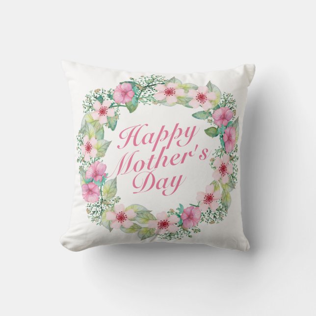 Elegant Happy Mother's Day Floral Wreath | Kissen (Vorderseite)