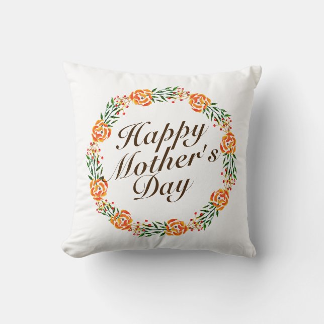 Elegant Happy Mother's Day Floral Wreath | Kissen (Vorderseite)