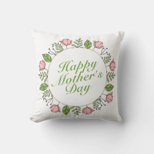 Elegant Happy Mother's Day Floral Wreath Kissen