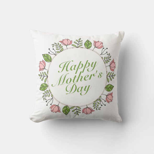 Elegant Happy Mother's Day Floral Wreath | Kissen (Vorderseite)