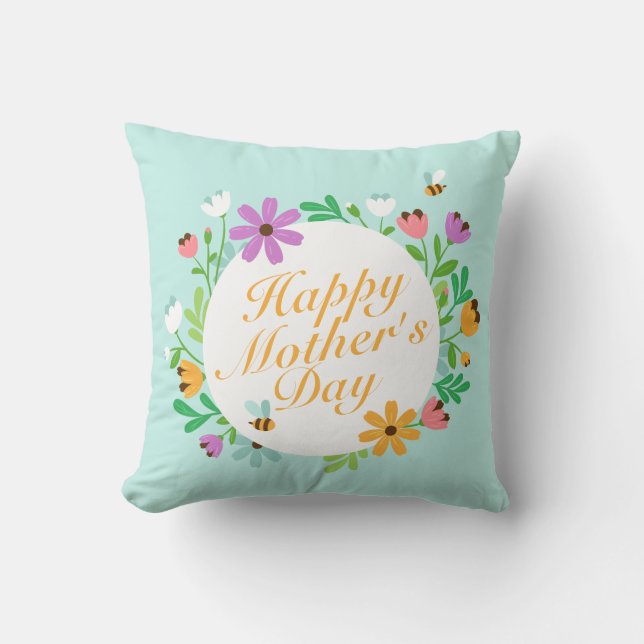 Elegant Happy Mother's Day Floral Wreath | Kissen (Vorderseite)