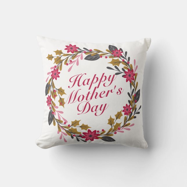Elegant Happy Mother's Day Floral Wreath | Kissen (Vorderseite)
