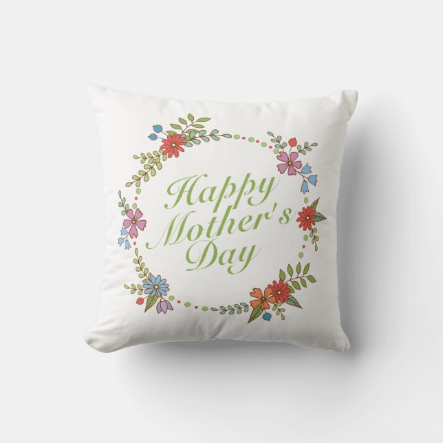 Elegant Happy Mother's Day Floral Wreath | Kissen (Vorderseite)