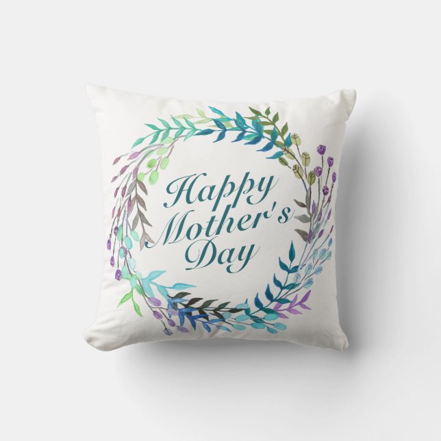 Elegant Happy Mother's Day Floral Wreath | Kissen (Vorderseite)