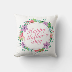 Elegant Happy Mother's Day Floral Wreath   Kissen