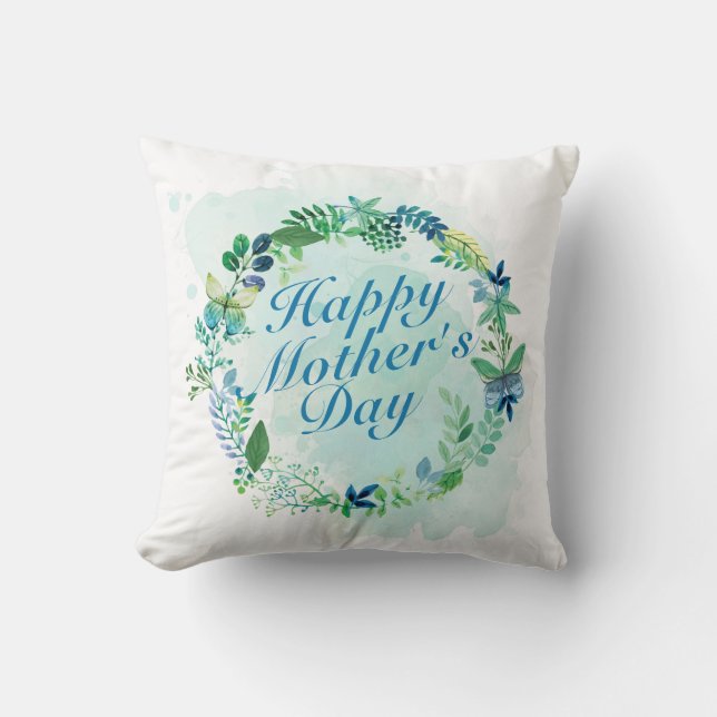 Elegant Happy Mother's Day Floral Wreath | Kissen (Vorderseite)