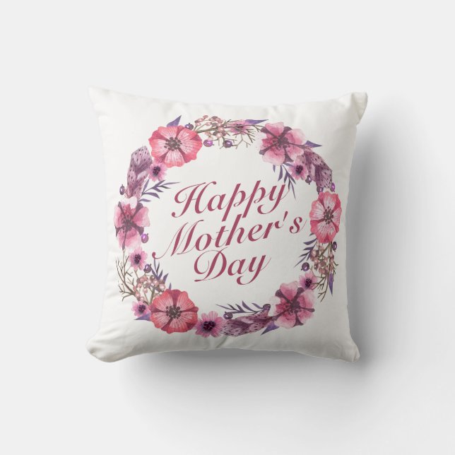 Elegant Happy Mother's Day Floral Wreath | Kissen (Vorderseite)