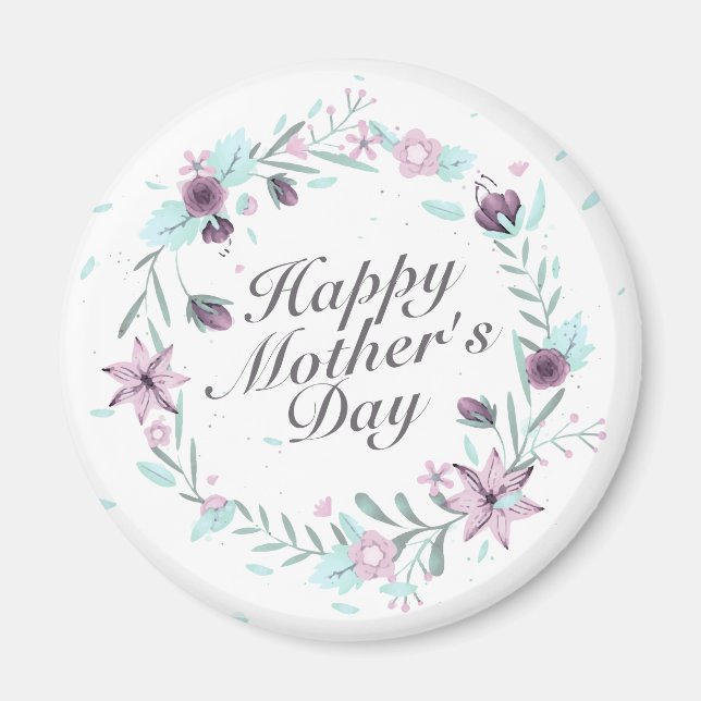 Elegant Happy Mother's Day Floral Wreath Magnet (Vorne)